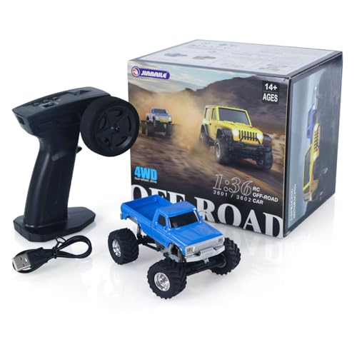 JABAILE 3602 1/36 4WD 2.4G Radio Controlled Off Road Vehicles Mini Crawler Car Lipo Battery Lights RTR RC Toys Model Gift Hobby Model - color: 3602-blue