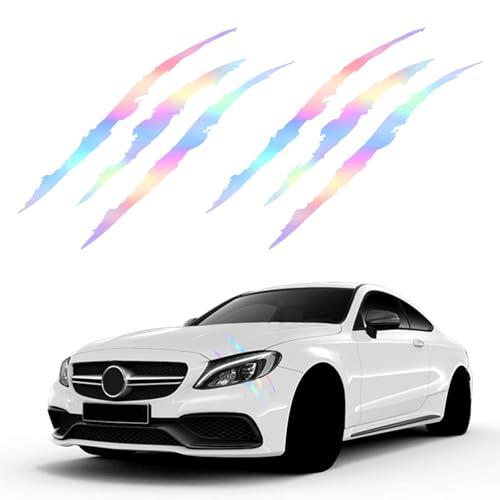 Monster Claw Sticker 2PCS Reflective Monster Energy Stickers with Stripes Scratch Marks for Car Hood Headlights Motorbike Truck Decors, Waterproof Vinyl Light Bumper Claw Scratch Sticker(Color) - color: Color_name