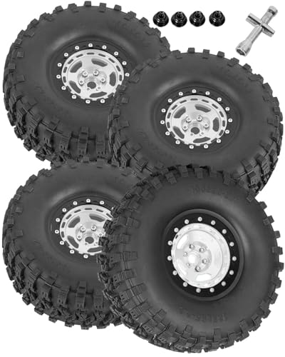 2.2in Aluminium Wheels&Wheel Rim Tires Beadlock Wheel&Wheel Hub Rim Upgrades Part for 1/10 SCX10 SCX10II SCX10III 90046 TRX4 D90.4PCS(135 * 55MM),Silver - color: Silver（4pcs）