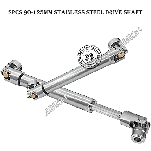 2PCS 90-125MM Stainless Steel Universal Drive Shaft for 1/10 TRX4 TRX6 SCX10 Wraith Capra D90 TF2 Red cat GEN8 1/10 RC Crawler,ARRCat RC Upgrade Parts Hop-Ups Centre Drive Shaft - size: 90-125MM