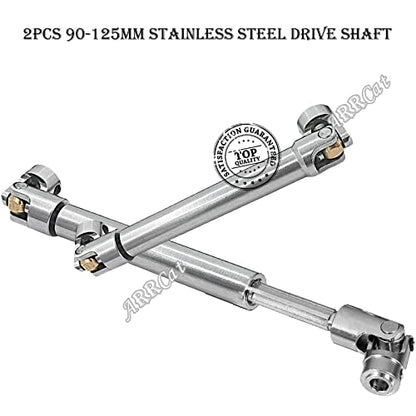 2PCS 90-125MM Stainless Steel Universal Drive Shaft for 1/10 TRX4 TRX6 SCX10 Wraith Capra D90 TF2 Red cat GEN8 1/10 RC Crawler,ARRCat RC Upgrade Parts Hop-Ups Centre Drive Shaft - size: 90-125MM
