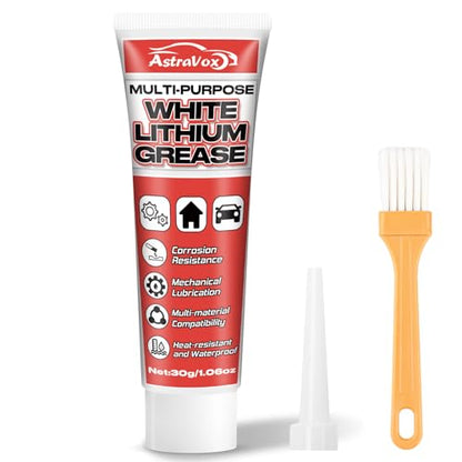AstraVox White Lithium Grease, Multi-Purpose Lubricant Lithium Grease | with Brush for Hinges, Bearings, Gears, and Garage Doors, Ideal for Automotive, Marine, Industrial, and Household Use (1)