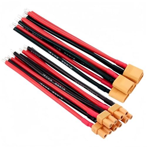 XT30 Connector Adapter with 10cm 16AWG Silicone Wire,5 Pairs XT30 Male and Female Plug Extension Cables for RC Lipo Battery FPV Racing Drone