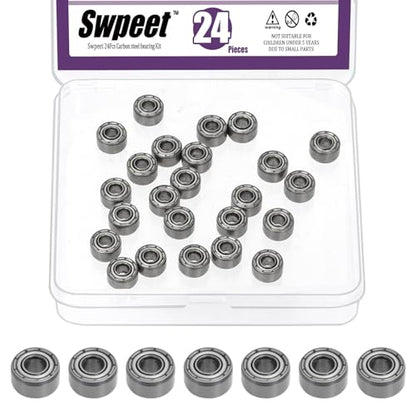Swpeet 24Pcs 693ZZ Ball Bearings Assortment Kit, 3 x 8 x 4mm Carbon Steel Deep Groove Bearings, Miniature Bearings, Double Shielded - size: 693ZZ-24PCS, style: Carbon Steel