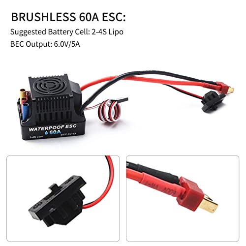 GoolRC 3650 2300KV Brushless Motor with 60A Brushless ESC Electric Speed Controller, 25KG Digital Servo and Programming Card, Waterproof Motor ESC Combo Set for 1/8 1/10 RC Car