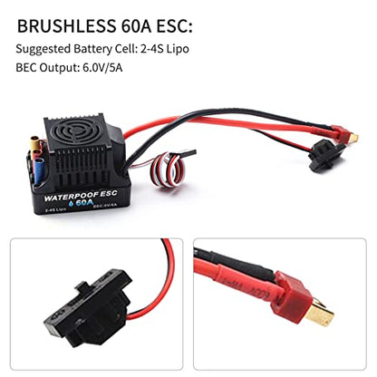 GoolRC 3650 2300KV Brushless Motor with 60A Brushless ESC Electric Speed Controller, 25KG Digital Servo and Programming Card, Waterproof Motor ESC Combo Set for 1/8 1/10 RC Car