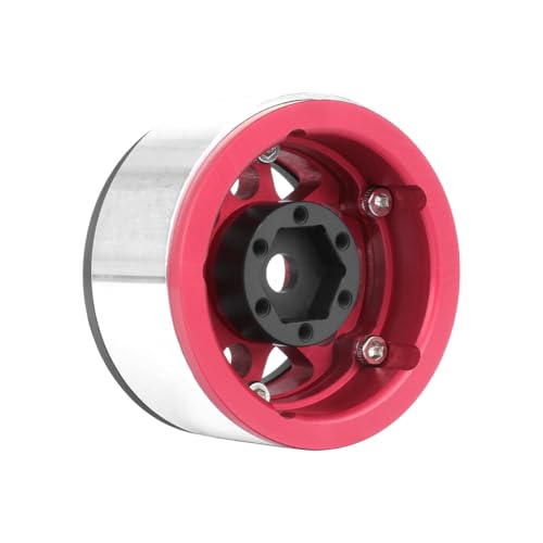 4PCS 1.55 Inch Aluminum Alloy Metal 5Spoke Beadlock Wheel Rim Hubs Replacement Accessory for AX90069 D90 TF2 CC01 Tamiya 1/10 RC Crawler Car Upgrade Parts (Black Red) - color: Black Red