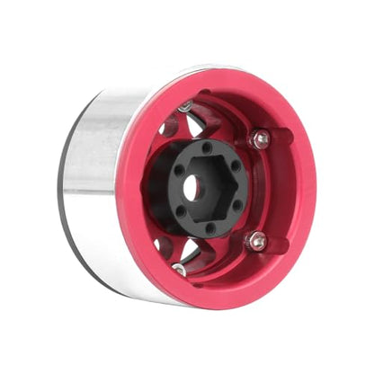 4PCS 1.55 Inch Aluminum Alloy Metal 5Spoke Beadlock Wheel Rim Hubs Replacement Accessory for AX90069 D90 TF2 CC01 Tamiya 1/10 RC Crawler Car Upgrade Parts (Black Red) - color: Black Red