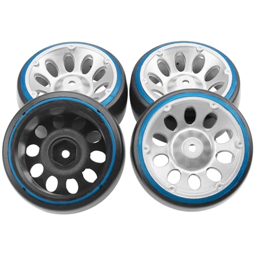 1/10 RC Drift Car Tires 12mm Hex Hub Wheel Rims & Hard Plastic Tyre 6 Spoke Compatible with Traxxas HSP Tamiya Kyosho HPI Redcat 1/10 On-Road RC Drift Drifting Car