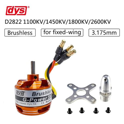 DYS D2822 1100KV/1450KV/1800KV/2600KV Brushless Outrunner Motor 2-3S for Multicopter RC Aircraft Fixed-Wing UAV（D2822 1800KV） - color: D2822 1800KV