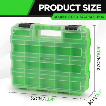 Small Parts Tool Box Organizer, 2-Packs Double-sided 34-Compartment Storage Tool with Removable Dividers, Plastic Storage for Hardware, Screws, Bolts, Nails, Nuts, Jewelry and Fishing Accessories