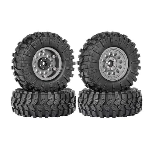 1.3” All-Terrain Tire and Wheel Set, Metal Beadlock 5mm & 7mm Hex Wheels for SCX24 TRX4M 1/12 1/14 1/18 1/24 RC Crawler Car (A, Gray) - color: A, Gray