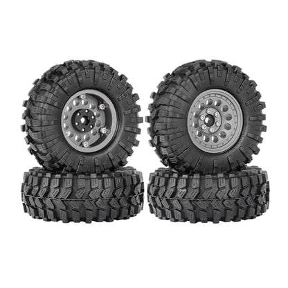 1.3” All-Terrain Tire and Wheel Set, Metal Beadlock 5mm & 7mm Hex Wheels for SCX24 TRX4M 1/12 1/14 1/18 1/24 RC Crawler Car (A, Gray) - color: A, Gray