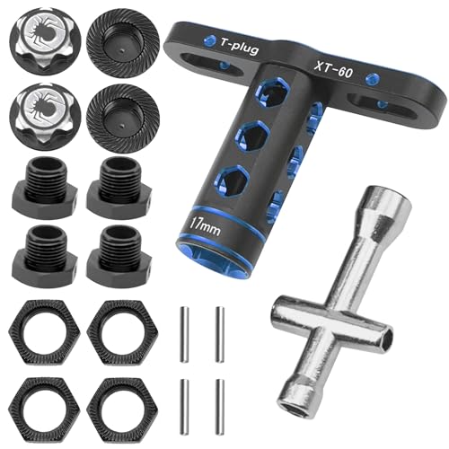 RC Car Tool 17mm Hex Adapter Wheel Wrench w/ 4mm 5mm 5.5mm 7mm Hex 17mm Wheel Hex Cover Lock Hubs Adapter Compatible with Traxxas Arrma HSP Redcat Tamiya ECX HPI 1/8 1/10 1/12 Car (Blue)