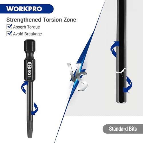 WORKPRO 10PCS Square Drive Bit Set, Magnetic Impact Screwdriver Bits | S2 Steel, 1/4" Hex Shank, Storage Box, CNC Precision Machining, Heat Treated - color: Square