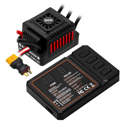 Upgraded 60A Brushless ESC 2-3S Electronic Speed Controller with Programming Card Waterproof ESC for 1/10 Remote Control Car Truck