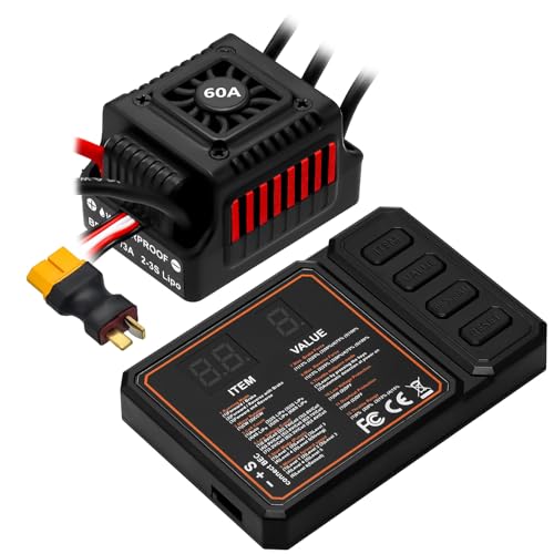 Upgraded 60A Brushless ESC 2-3S Electronic Speed Controller with Programming Card Waterproof ESC for 1/10 Remote Control Car Truck