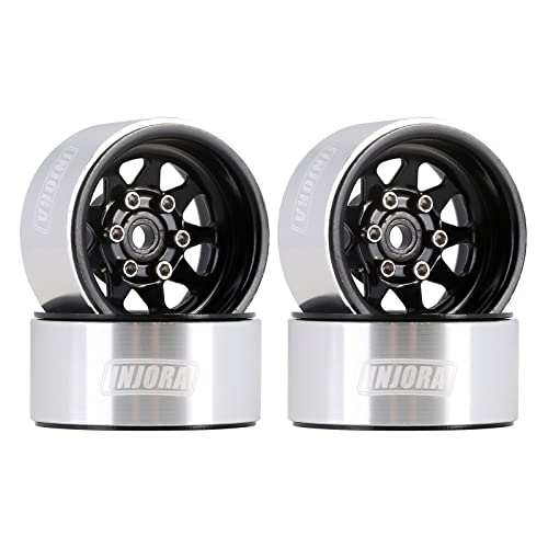 INJORA Stamped Steel 1.0 Beadlock Wheel Deep Dish for 1/18 1/24 RC (Black) - color: Black