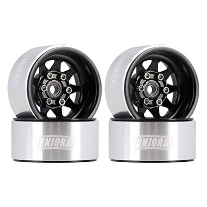 INJORA Stamped Steel 1.0 Beadlock Wheel Deep Dish for 1/18 1/24 RC (Black) - color: Black