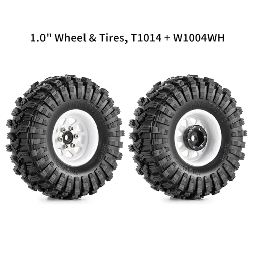 INJORA 1.0 Beadlock Wheel Tires Set -3.78mm Offset for 1/18 1/24 RC, White - color: White