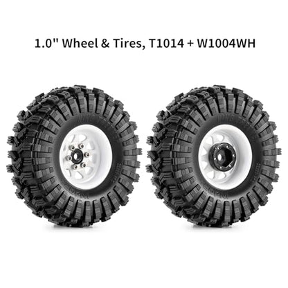 INJORA 1.0 Beadlock Wheel Tires Set -3.78mm Offset for 1/18 1/24 RC, White - color: White