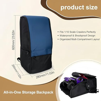 RC Car Waterproof Backpack, RC Storage Bag with PP Board Support and Multi-Pocket Design, Compatible with Axial SCX10 Capra & TRX4 TRX6 1/10 Scale RC Crawler Buggy Monster Truck (Blue01) - color: Blue01