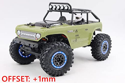 Adjustable Offset RC 1.0 Wheels and Tires, 1/24 Tires & Heavy 1.0 beadlock Wheels Blue Black for 1:24 RC Crawler Axial SCX24 90081 AXI00001 & Other 1/24 Crawler Truck, (4-Pack, Assembled) - color: Blue & Black