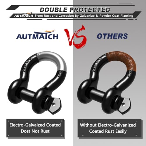 AUTMATCH 3/4" D Ring Shackles (2-Pack) - 41,887 lbs Break Strength | Heavy Duty Clevis Shackle with 7/8" Pin & Isolator Washer Kit for Tow Strap, Winch, Towing & Off-Road Vehicle Recovery, Black - color: Black