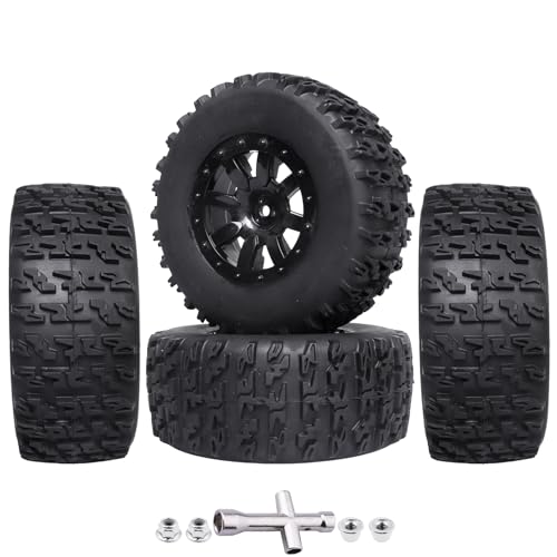 RC Wheel Set 4pcs Tires and Wheels Rims Pre-Glued SCT Tires for 1:10 RC Short Course Truck Slash 4x4 2WD VKAR 10SC HPI Losi SCT Redcat Blackout SC (Style A) - style: Style A