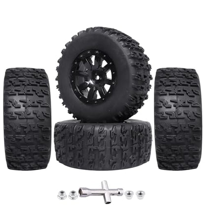 RC Wheel Set 4pcs Tires and Wheels Rims Pre-Glued SCT Tires for 1:10 RC Short Course Truck Slash 4x4 2WD VKAR 10SC HPI Losi SCT Redcat Blackout SC (Style A) - style: Style A