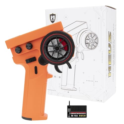 MEUS RACING ME-10B RC Transmitter 10 Channels 2.4GHz and Receiver with Coach Mode for 1/8 1/10 1/18 1/24 RC Crawler Car Boat TRX4 TRX4M SCX10 SCX24 Upgrades Parts (Orange) - color: Orange