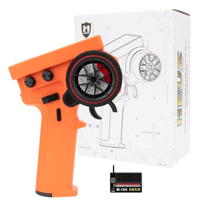 MEUS RACING ME-10B RC Transmitter 10 Channels 2.4GHz and Receiver with Coach Mode for 1/8 1/10 1/18 1/24 RC Crawler Car Boat TRX4 TRX4M SCX10 SCX24 Upgrades Parts (Orange) - color: Orange