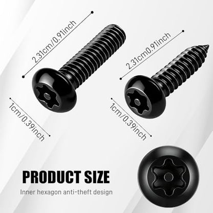 Anti Theft License Plate Screws, License Plate Bolts, Stainless Steel Security Plate Mounting Hardware Kit, Auto Accessories Anti Theft License Plates Screws for Fastening Car Tag Frame Holder