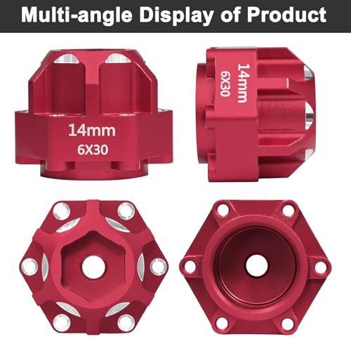 LRFHL 1/10 6x30 to 14mm Hex Adapters for 1/10 Proline Arrma Senton Granite | 20mm Thickness, Aluminum Wheel Hex Hub Adapter Upgrade Parts, Red - color: Red 14mm