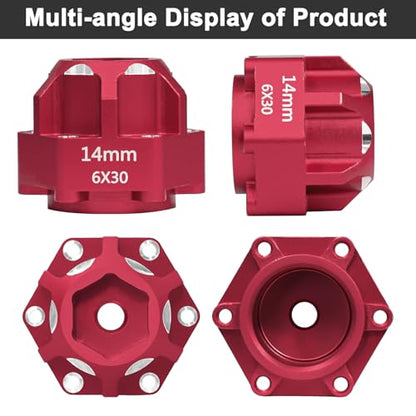 LRFHL 1/10 6x30 to 14mm Hex Adapters for 1/10 Proline Arrma Senton Granite | 20mm Thickness, Aluminum Wheel Hex Hub Adapter Upgrade Parts, Red - color: Red 14mm
