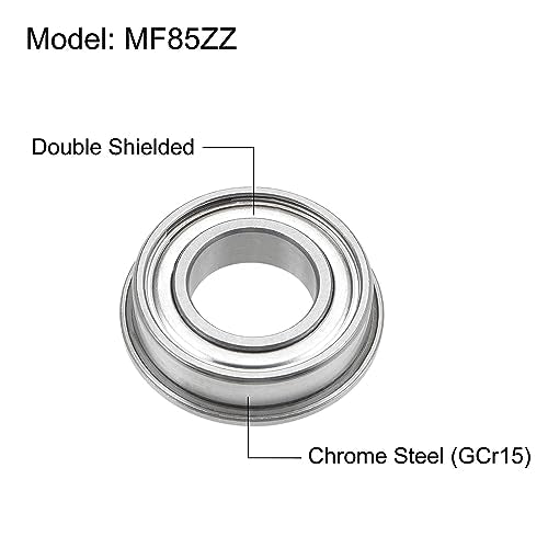 uxcell MF85ZZ Flanged Ball Bearing 5x8x2.5mm Double Shielded Chrome Steel Flange Bearings, 20pcs