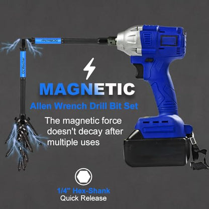 10-Piece Impact Allen Key Drill Bit Set - 4-Inch Long Hex Bit Set (SAE), Magnetic Head, S2 Alloy Steel, 1/4'' Hex-Shank, for DIY Furniture Assembly & Car Repairs, by DCWecher - size: 4 inch 10 Pieces (SAE)