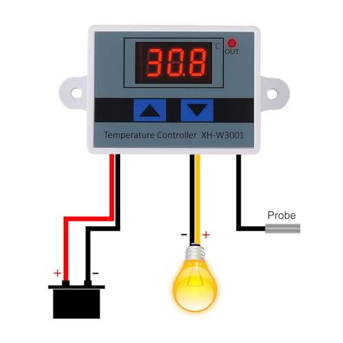 UMLIFE 2PCS XH-W3001 Digital LED Temperature Controller Module Digital Thermostat Switch with Waterproof Probe Programmable Heating Cooling Electronic Thermostat Range from -50℃ to 110℃ (12V 10A 120W) - style: 2PCS 12V