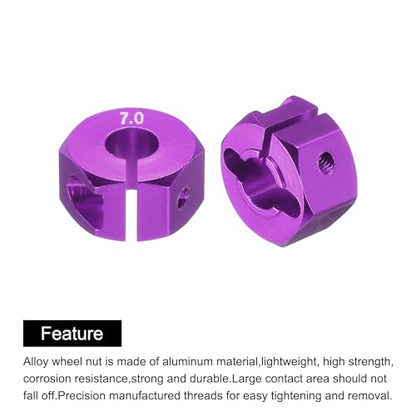 MECCANIXITY Aluminum 12mm Wheel Hex Hubs Drive Adapters Purple 7mm Thickness with Screws and Pins for RC Car Upgrade Replacement Parts 4Pcs