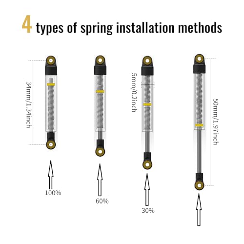 50mm Shock Adjustable Inner Spring for SCX24 AX24, Black Gold | Ultra-thin CNC Aluminum Micro Dampers, 4 Negative Pressure Modes, Wide-angle Ball Head - color: Black Gold