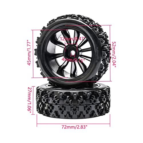 High-Performance 4-Pack Off-Road 12mm Hex Rc Wheels and Tires | 1/10 Scale Rc Tires Upgrade for Enhanced Driving Experience (Black) - color: All Black