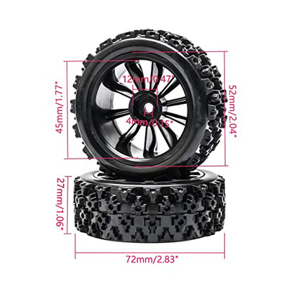 High-Performance 4-Pack Off-Road 12mm Hex Rc Wheels and Tires | 1/10 Scale Rc Tires Upgrade for Enhanced Driving Experience (Black) - color: All Black
