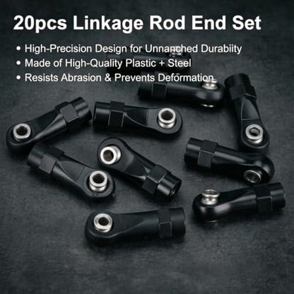 20Pcs RC Linkage Rod Ends,M3 Ball Joint Head Set for Traxxas TRX-4 Axial SCX10 HSP 90046 90047 1/10 RC Crawlers Car Upgrade Parts (20pcs Straight) - style: 20pcs Straight
