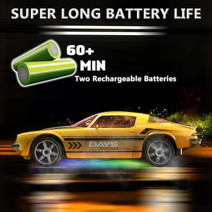 Remote Control Car RC Drift Car 2.4GHz 1:24 4WD 15KM/H High Speed Racing Sport Car with LED Lights Drifting Tire Racing Sport Toy for Adults Boys Girls Kids Gift - color: Yellow