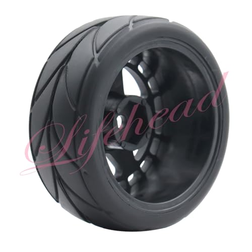 Lifehead 65mm On Road Rubber Tires& Wheels Rims 12mm Hex Hub for HPI Ken Block's Tamiya XV01 TT01 TT02B Kyosho FAZER MK2 Lc Racing PTG HSP RGT RC 3RACING D5 1/10 RC Rally Car - color: Black 1