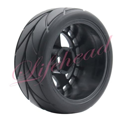 Lifehead 65mm On Road Rubber Tires& Wheels Rims 12mm Hex Hub for HPI Ken Block's Tamiya XV01 TT01 TT02B Kyosho FAZER MK2 Lc Racing PTG HSP RGT RC 3RACING D5 1/10 RC Rally Car - color: Black 1