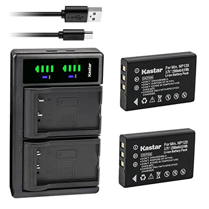 Kastar 2-Pack Battery and LTD2 USB Charger Replacement for Fujifilm NP-120, NP-120B, FNP120, Toshiba NP-120, PX1657, PENTAX D-LI7, RICOH DB-43, CONTAX BP-1500S, KYOCER BP-1500S Battery - size: 1 Charger + 2 Batteries