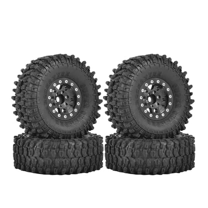 4PCS 1.55 inch Aluminum Metal Beadlock Wheels Rim and 95mm All Terrain Rubber Tires for 1/10 1/12 RC Rock Crawler Car for Axial AX90069 D90 TF2 Tamiya LC70 JIMNY UTB18(5Spoke,Black) - color: 5spoke,black