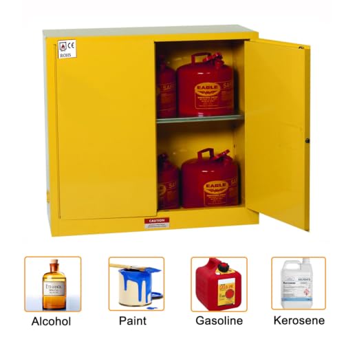 Flammable Liquid Hazardous Storage Cabinet 43"x18"x43" Fire Proof Safe | 30 Gal Lockers, Dual Vents, 2 Manual Closing Doors, Adjustable Shelf, OSHA Compliant, For Gasoline Liquid Fuel Chemical - size: 43"*18"*44"