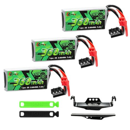 3PCS 7.4V Lipo Battery 2S 360mAh PH2.0 Plug Rechargeable Lithium Battery with RC Battery Side Plate and ESC Receiver Side Tray for RC Axial SCX30 Upgrade Crawler Car Trucks - color: 3pcs 360mAh, w/ battery & ESC trays